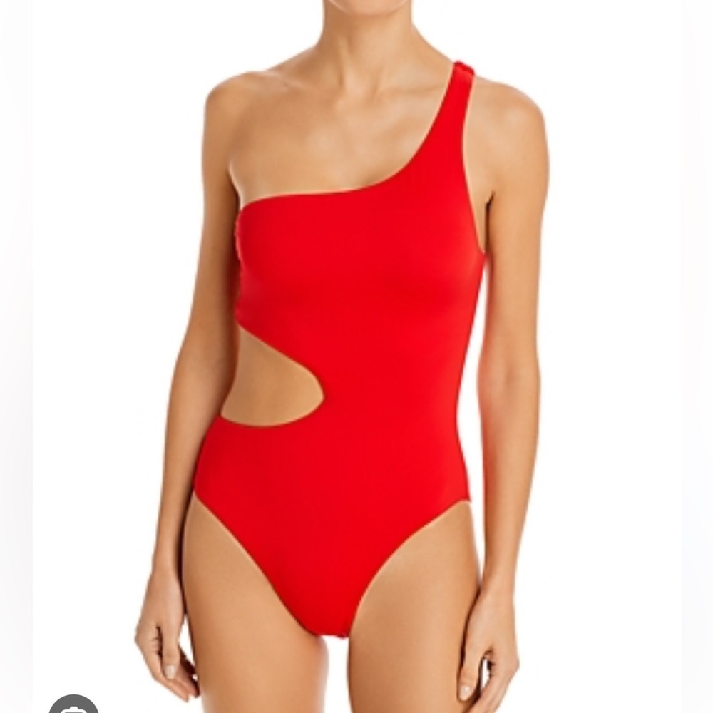 Aqua One Shoulder Cut Out One Piece Swimsuit Red